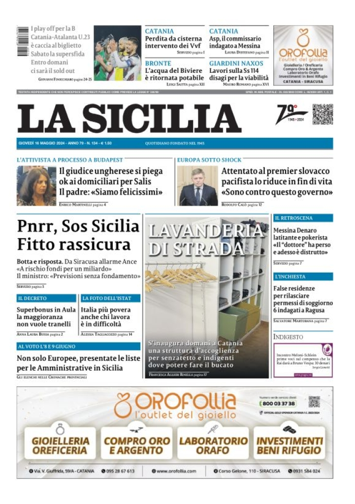 Prima-pagina-la-sicilia-edizione-palermo-di-oggi-16-05-2024