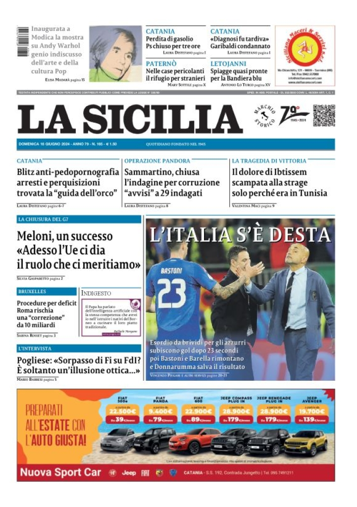 Prima-pagina-la-sicilia-edizione-palermo-di-oggi-16-06-2024