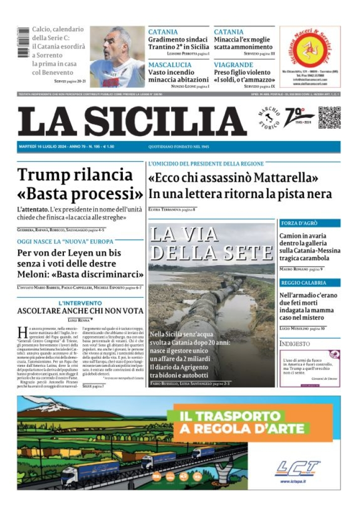 Prima-pagina-la-sicilia-edizione-palermo-di-oggi-16-07-2024