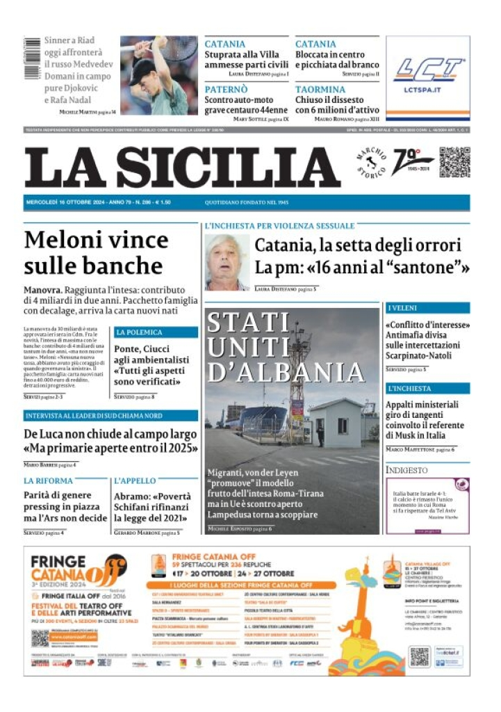 Prima-pagina-la-sicilia-edizione-palermo-di-oggi-16-10-2024