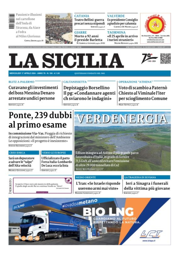 Prima-pagina-la-sicilia-edizione-palermo-di-oggi-17-04-2024