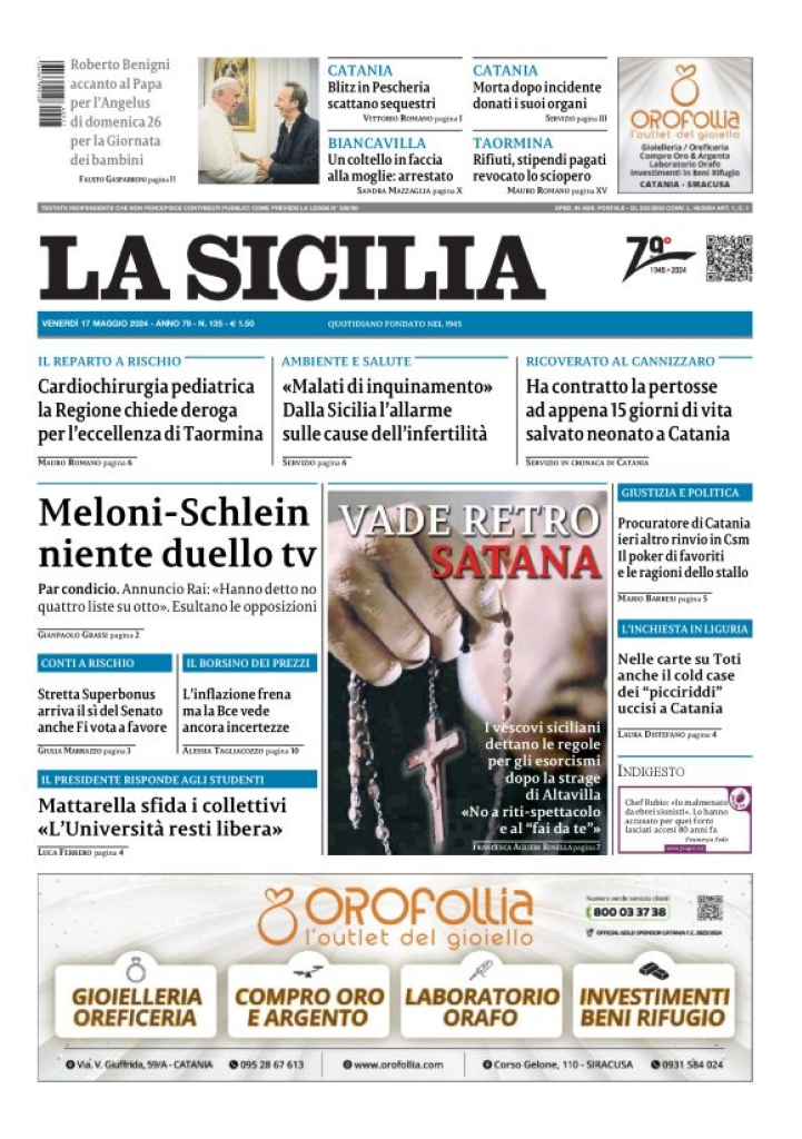 Prima-pagina-la-sicilia-edizione-palermo-di-oggi-17-05-2024