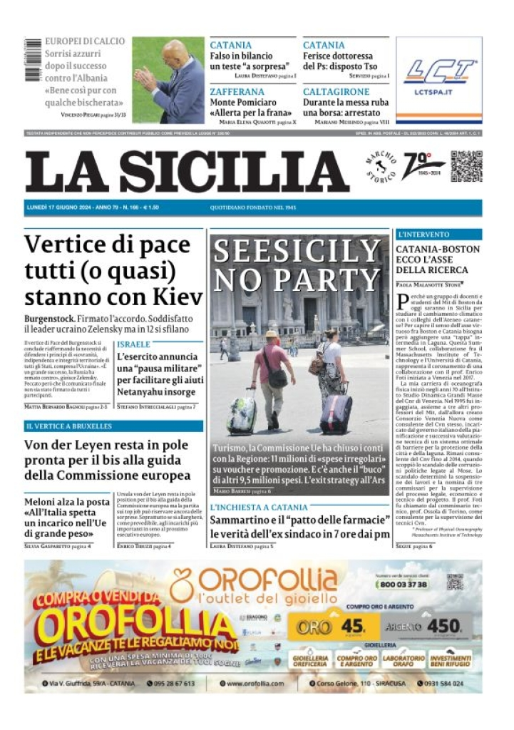 Prima-pagina-la-sicilia-edizione-palermo-di-oggi-17-06-2024