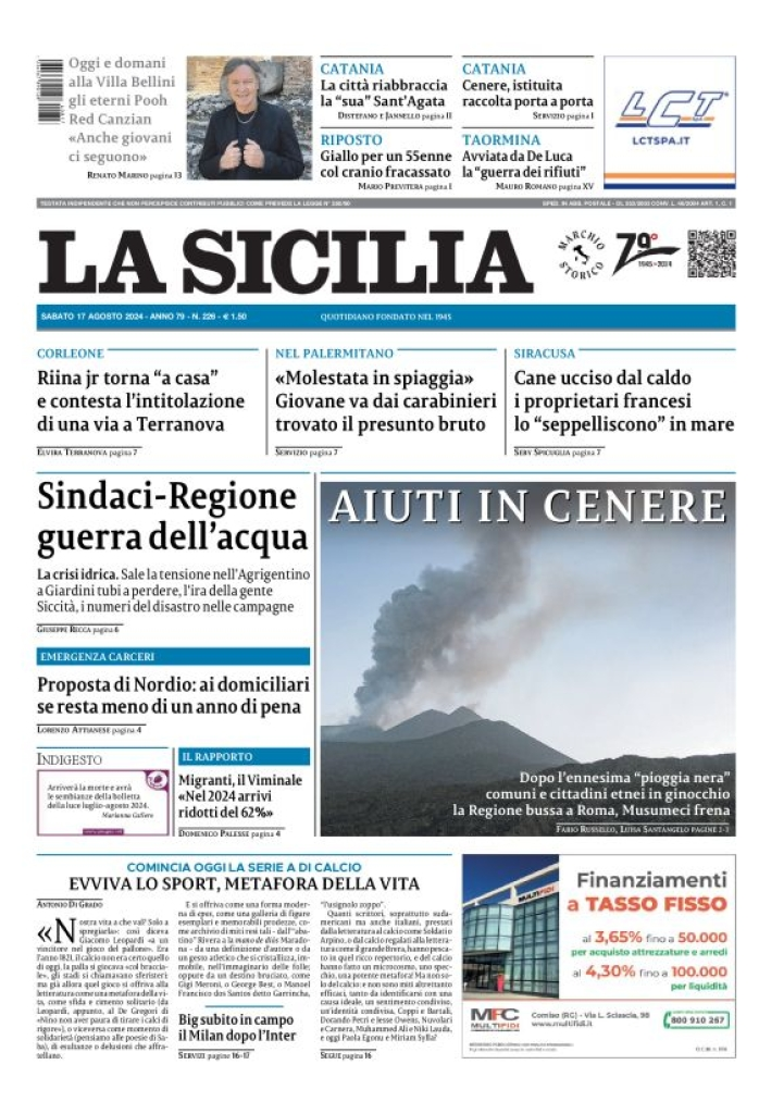 Prima-pagina-la-sicilia-edizione-palermo-di-oggi-17-08-2024