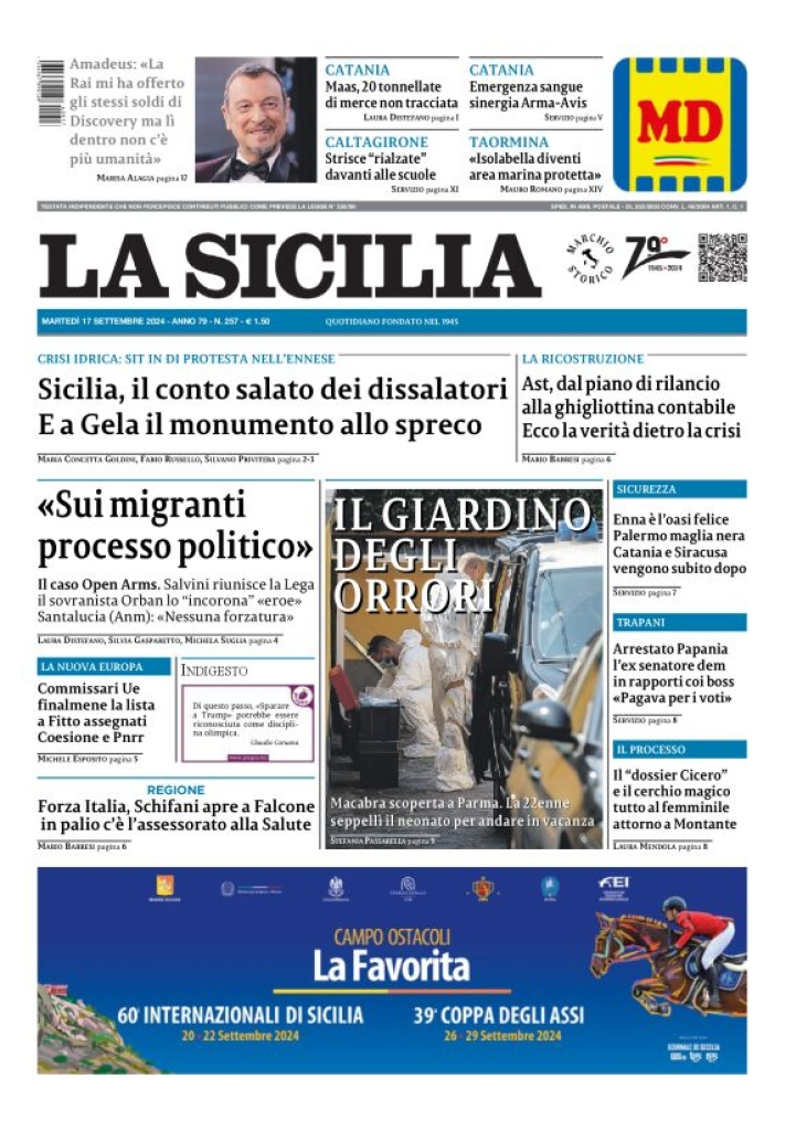 Prima-pagina-la-sicilia-edizione-palermo-di-oggi-17-09-2024