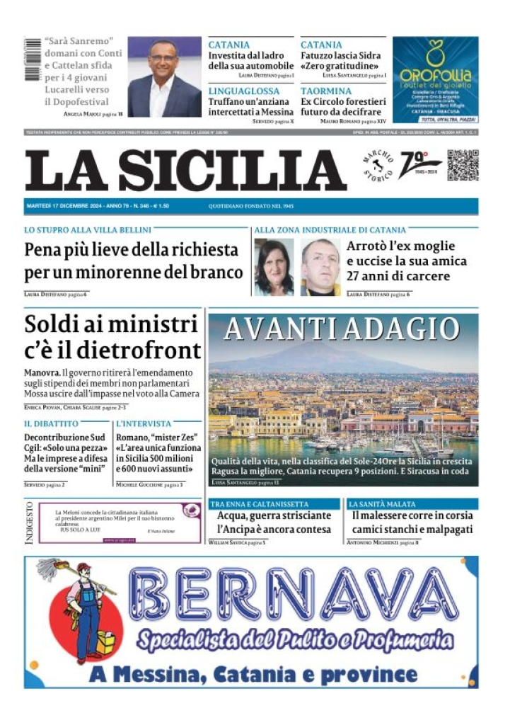 Prima-pagina-la-sicilia-edizione-palermo-di-oggi-17-12-2024