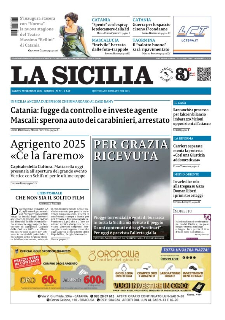 Prima-pagina-la-sicilia-edizione-palermo-di-oggi-18-01-2025