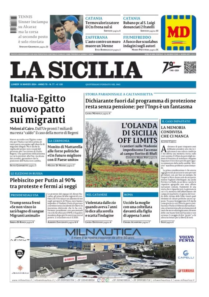 Prima-pagina-la-sicilia-edizione-palermo-di-oggi-18-03-2024