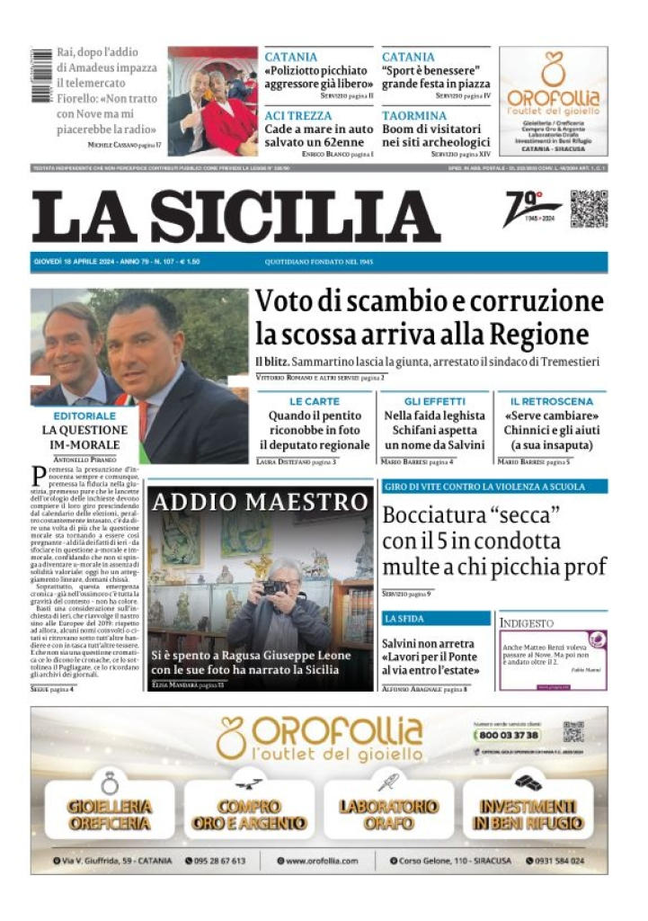 Prima-pagina-la-sicilia-edizione-palermo-di-oggi-18-04-2024