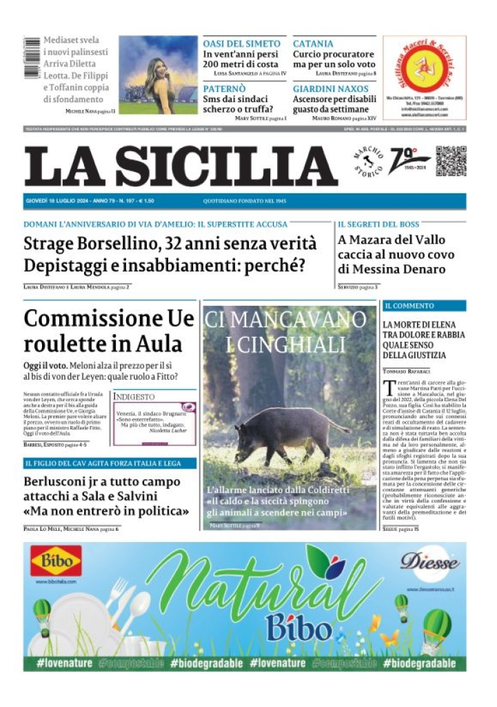 Prima-pagina-la-sicilia-edizione-palermo-di-oggi-18-07-2024