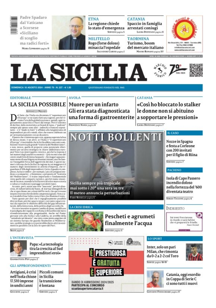 Prima-pagina-la-sicilia-edizione-palermo-di-oggi-18-08-2024