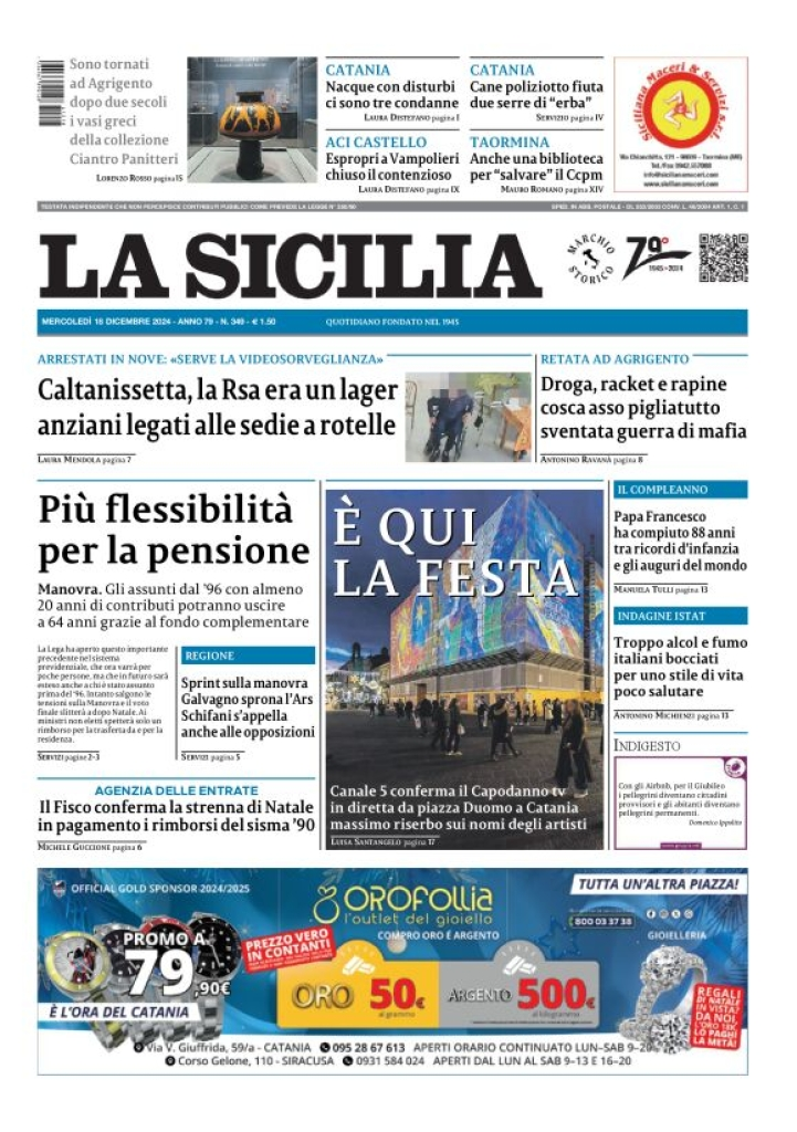 Prima-pagina-la-sicilia-edizione-palermo-di-oggi-18-12-2024