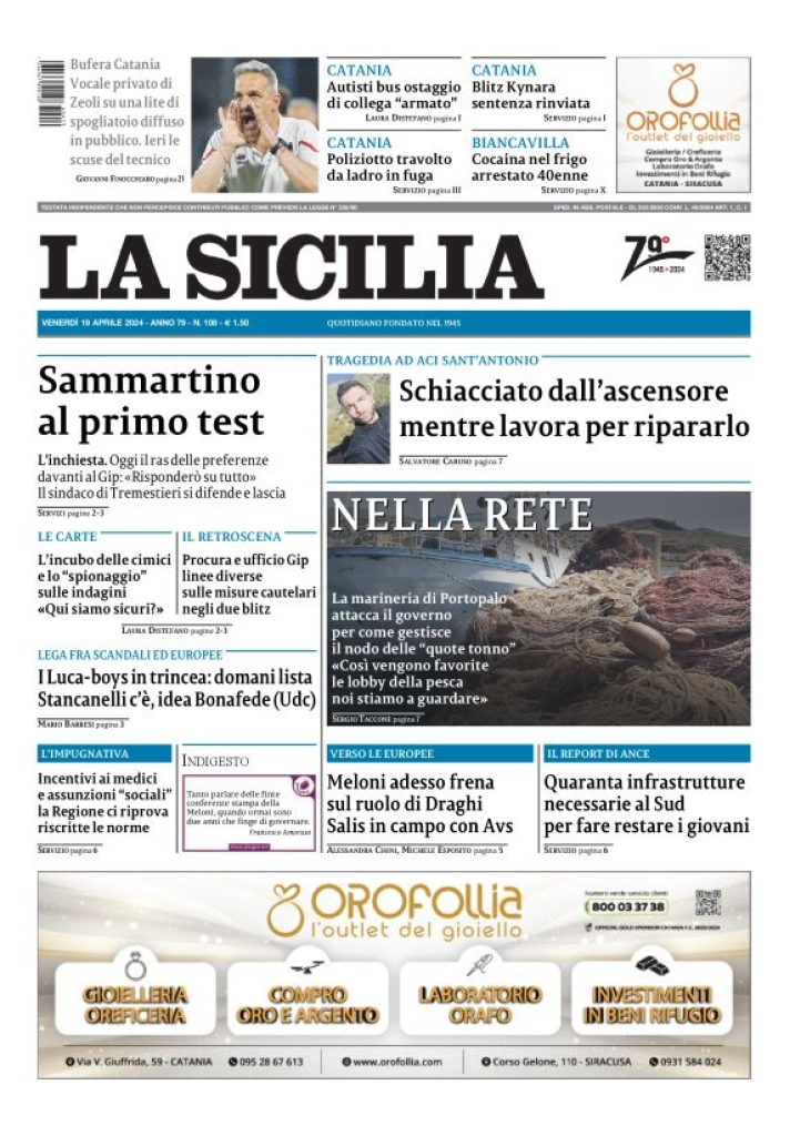 Prima-pagina-la-sicilia-edizione-palermo-di-oggi-19-04-2024