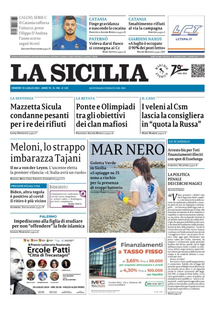 Prima-pagina-la-sicilia-edizione-palermo-di-oggi-19-07-2024