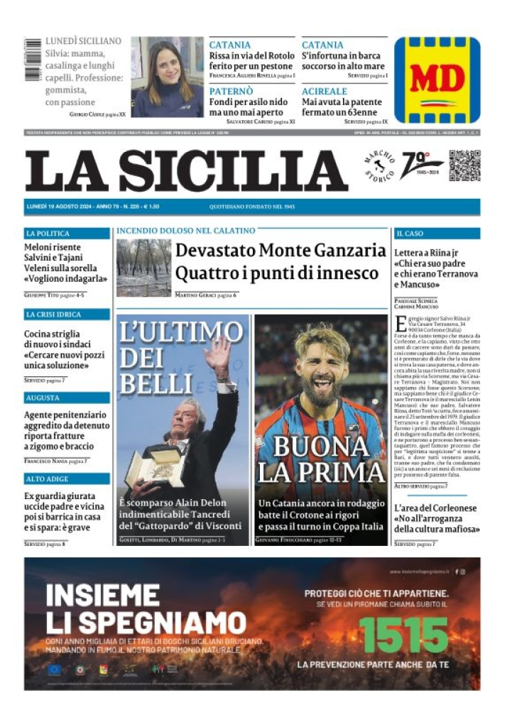 Prima-pagina-la-sicilia-edizione-palermo-di-oggi-19-08-2024