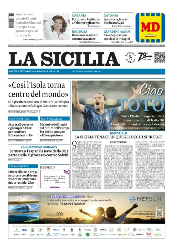 Prima-pagina-la-sicilia-edizione-palermo-di-oggi-19-09-2024