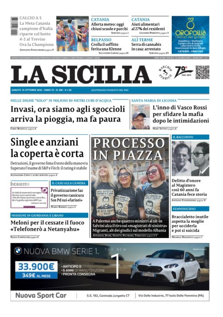 Prima-pagina-la-sicilia-edizione-palermo-di-oggi-19-10-2024