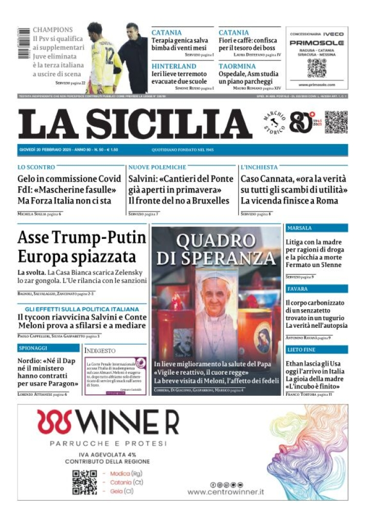 Prima-pagina-la-sicilia-edizione-palermo-di-oggi-20-02-2025