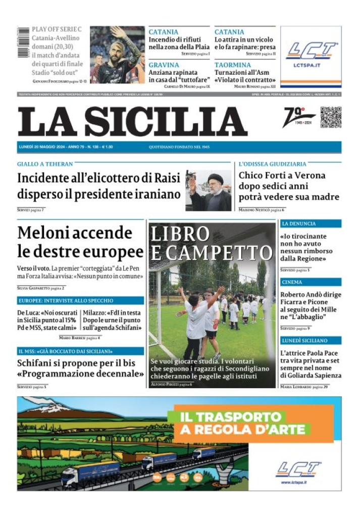 Prima-pagina-la-sicilia-edizione-palermo-di-oggi-20-05-2024