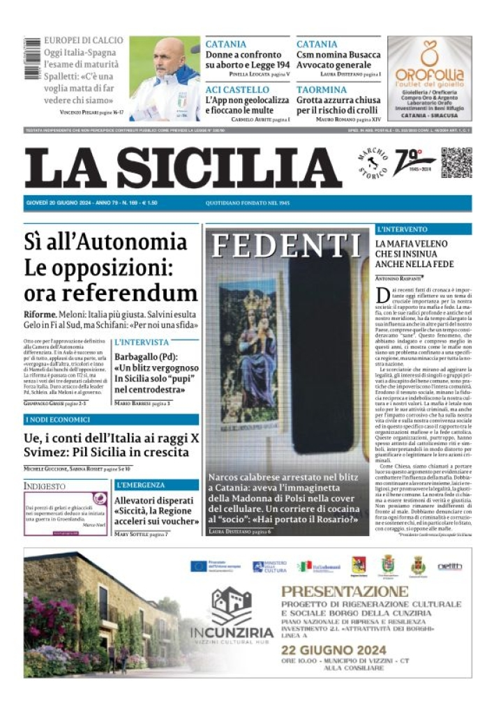 Prima-pagina-la-sicilia-edizione-palermo-di-oggi-20-06-2024