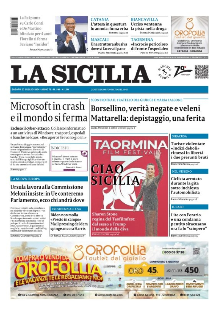 Prima-pagina-la-sicilia-edizione-palermo-di-oggi-20-07-2024