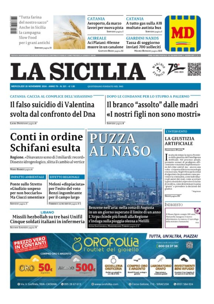 Prima-pagina-la-sicilia-edizione-palermo-di-oggi-20-11-2024