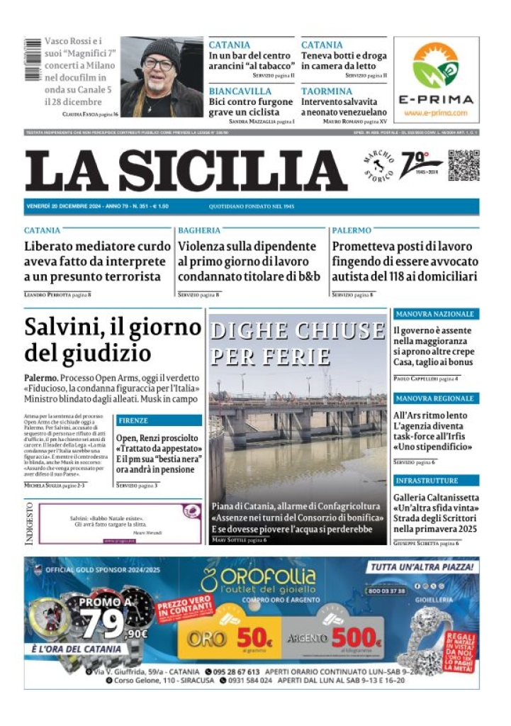 Prima-pagina-la-sicilia-edizione-palermo-di-oggi-20-12-2024