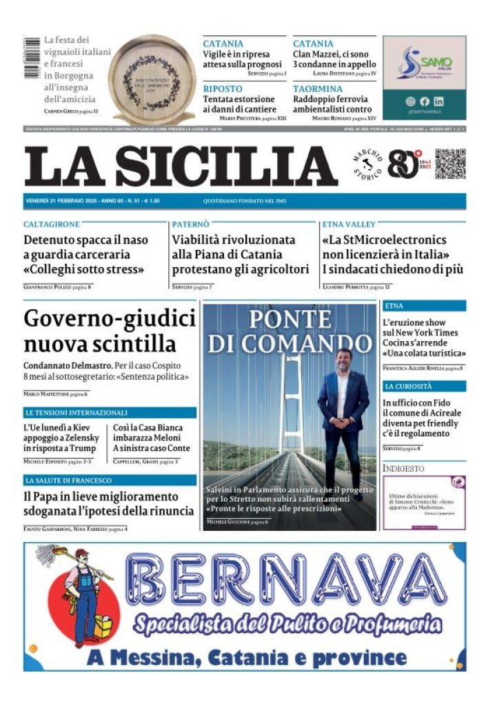 Prima-pagina-la-sicilia-edizione-palermo-di-oggi-21-02-2025