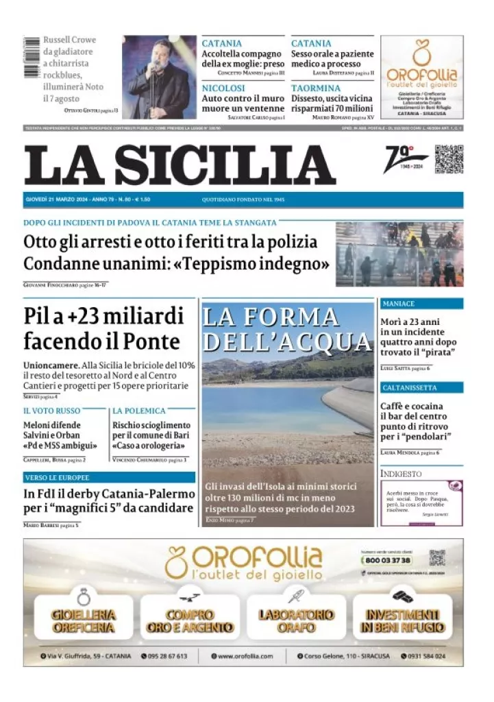 Prima-pagina-la-sicilia-edizione-palermo-di-oggi-21-03-2024