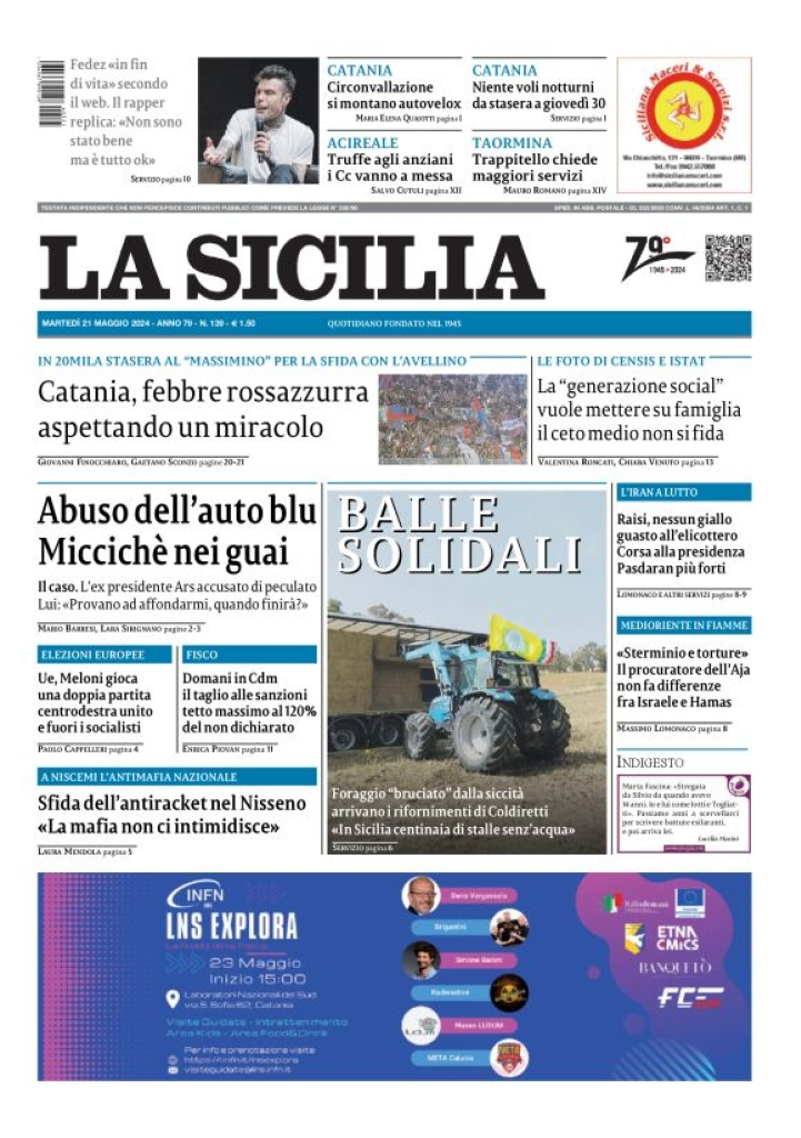 Prima-pagina-la-sicilia-edizione-palermo-di-oggi-21-05-2024