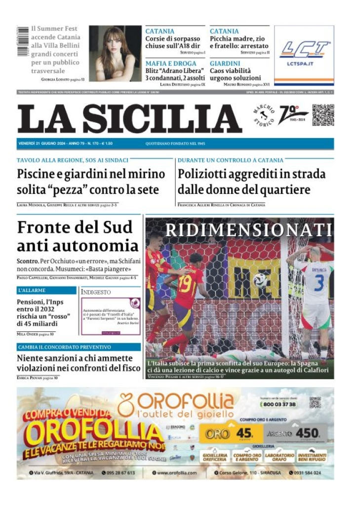 Prima-pagina-la-sicilia-edizione-palermo-di-oggi-21-06-2024