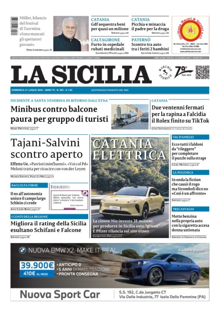 Prima-pagina-la-sicilia-edizione-palermo-di-oggi-21-07-2024