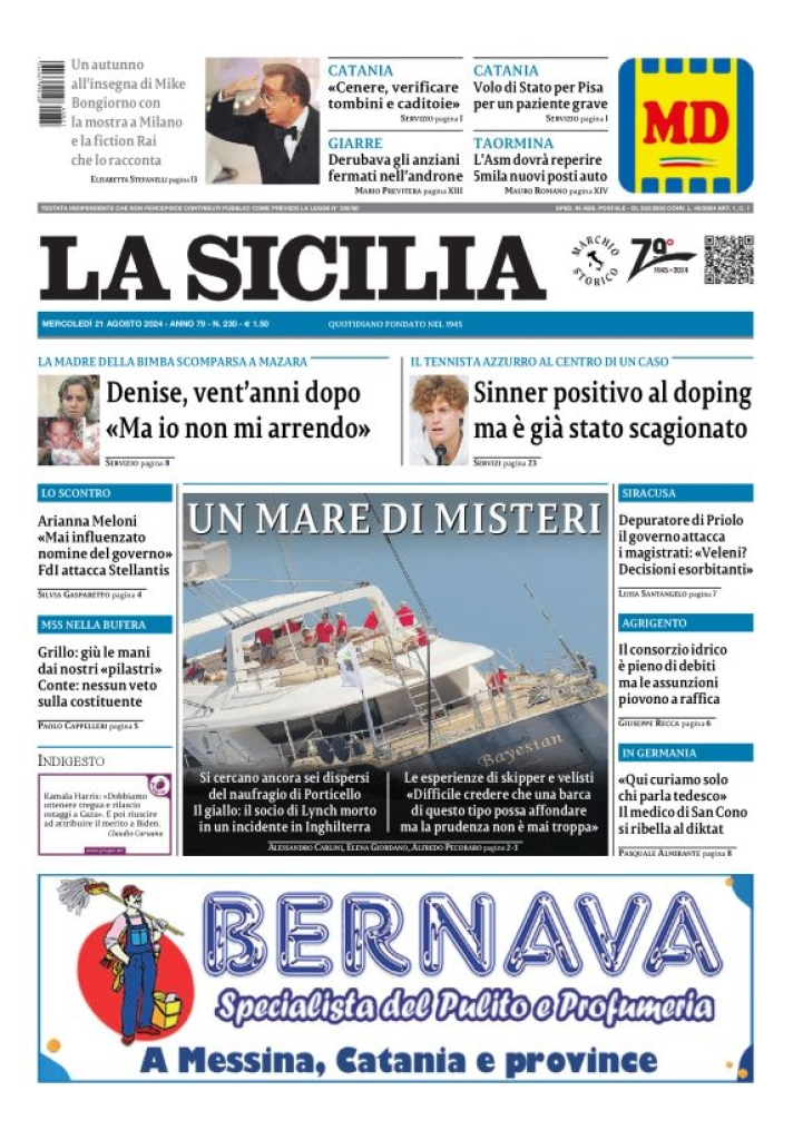 Prima-pagina-la-sicilia-edizione-palermo-di-oggi-21-08-2024