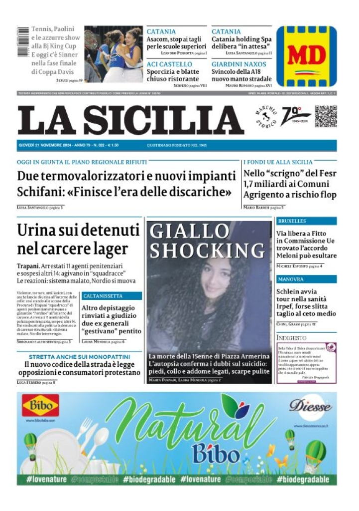 Prima-pagina-la-sicilia-edizione-palermo-di-oggi-21-11-2024