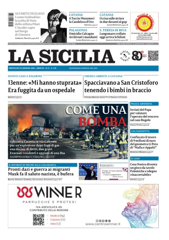 Prima-pagina-la-sicilia-edizione-palermo-di-oggi-22-01-2025