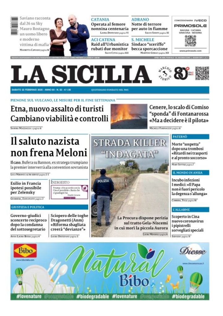 Prima-pagina-la-sicilia-edizione-palermo-di-oggi-22-02-2025