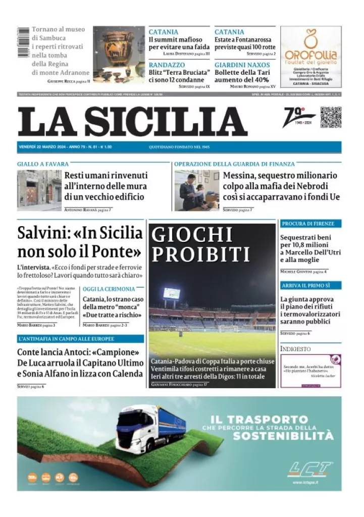 Prima-pagina-la-sicilia-edizione-palermo-di-oggi-22-03-2024