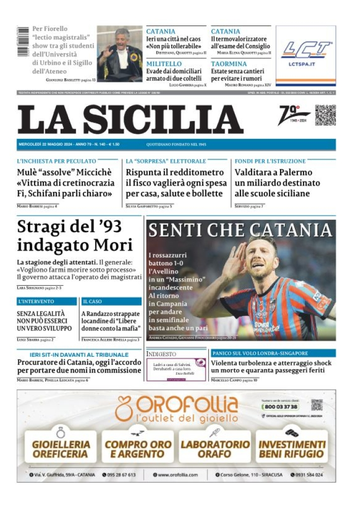 Prima-pagina-la-sicilia-edizione-palermo-di-oggi-22-05-2024