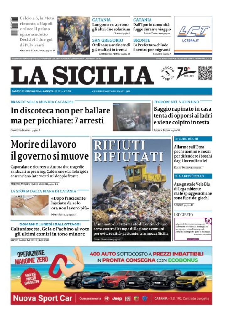 Prima-pagina-la-sicilia-edizione-palermo-di-oggi-22-06-2024