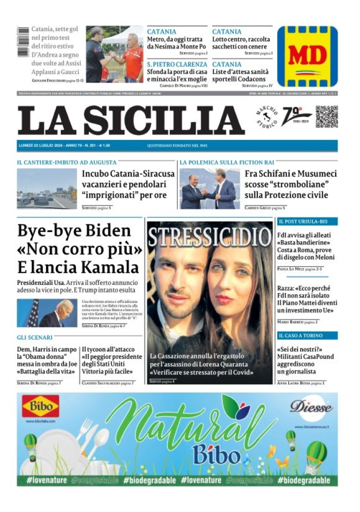 Prima-pagina-la-sicilia-edizione-palermo-di-oggi-22-07-2024