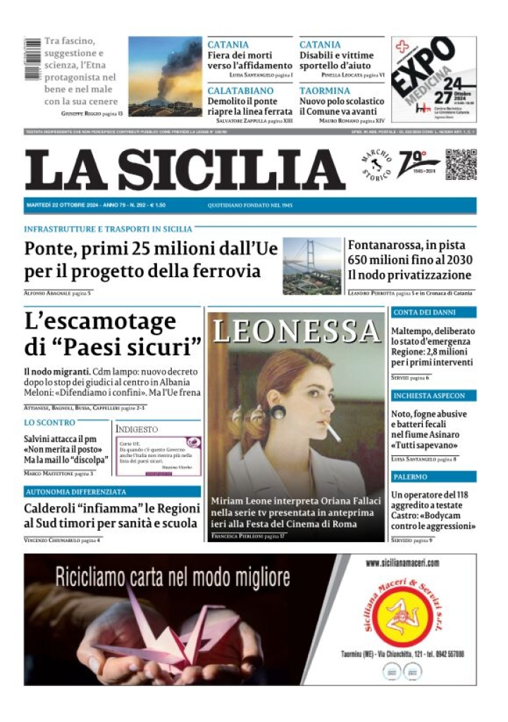 Prima-pagina-la-sicilia-edizione-palermo-di-oggi-22-10-2024