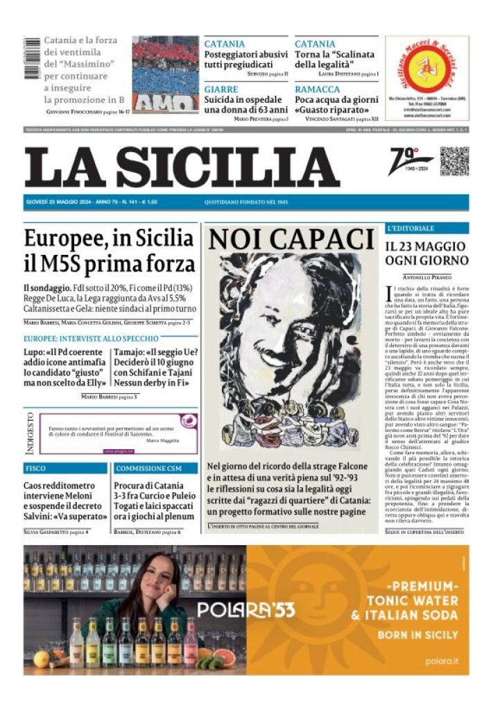 Prima-pagina-la-sicilia-edizione-palermo-di-oggi-23-05-2024