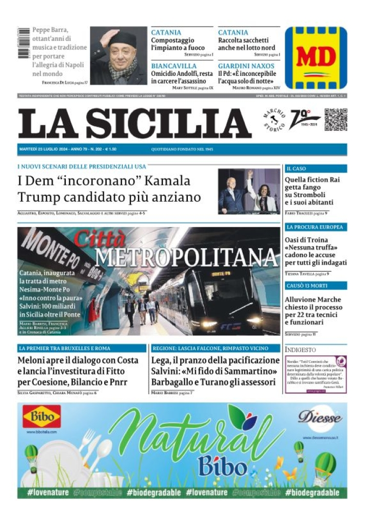 Prima-pagina-la-sicilia-edizione-palermo-di-oggi-23-07-2024