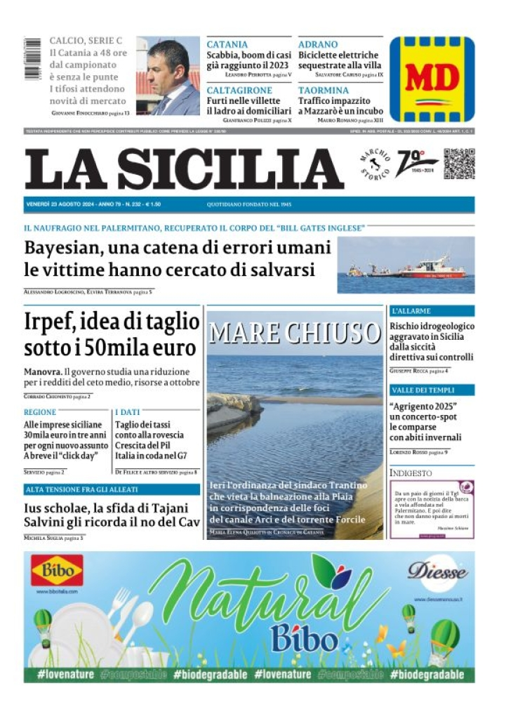 Prima-pagina-la-sicilia-edizione-palermo-di-oggi-23-08-2024