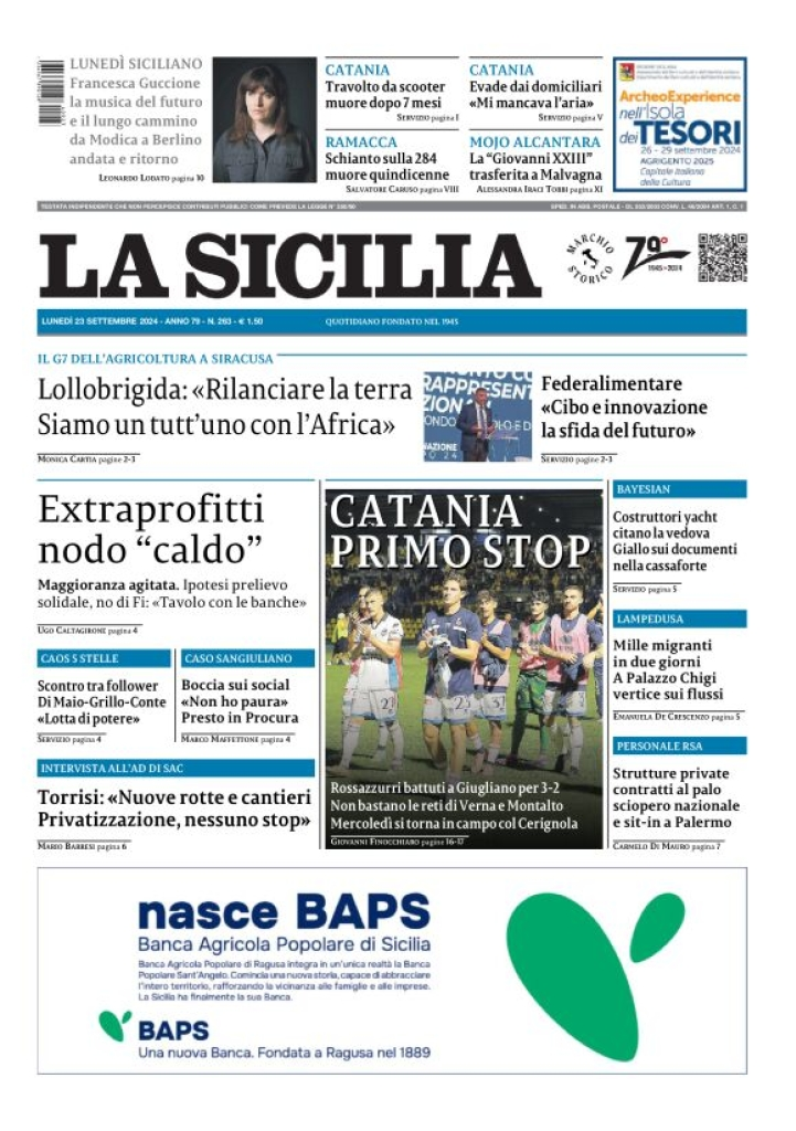 Prima-pagina-la-sicilia-edizione-palermo-di-oggi-23-09-2024