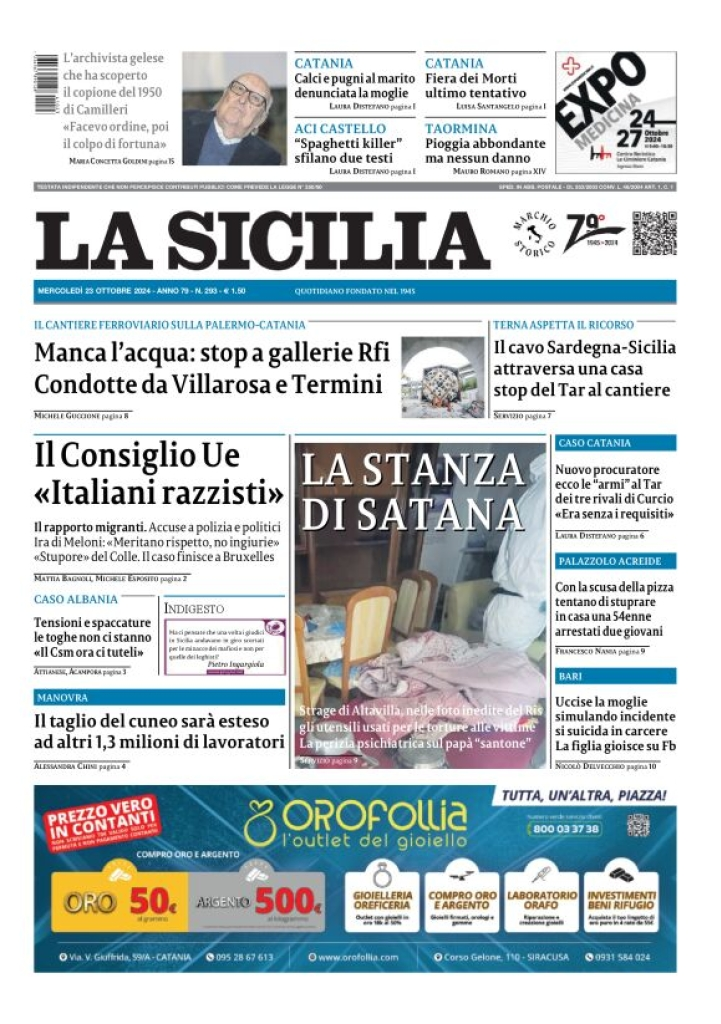 Prima-pagina-la-sicilia-edizione-palermo-di-oggi-23-10-2024