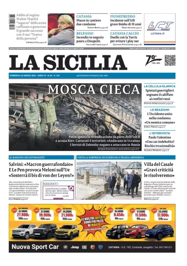 Prima-pagina-la-sicilia-edizione-palermo-di-oggi-24-03-2024