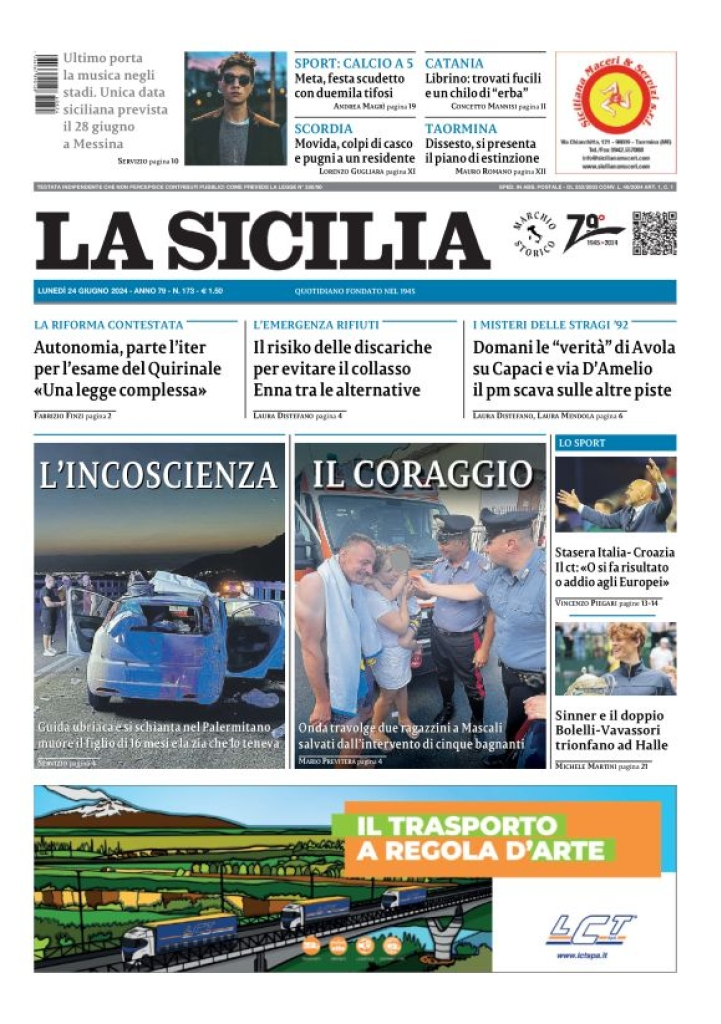 Prima-pagina-la-sicilia-edizione-palermo-di-oggi-24-06-2024