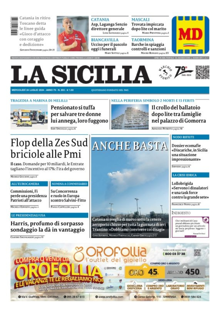 Prima-pagina-la-sicilia-edizione-palermo-di-oggi-24-07-2024