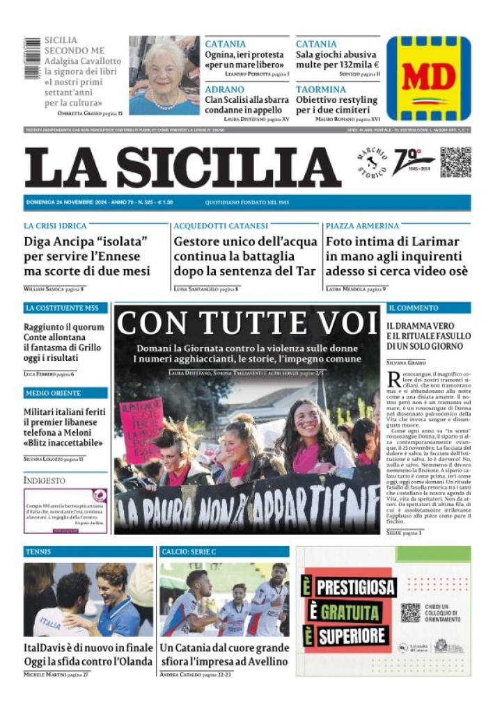 Prima-pagina-la-sicilia-edizione-palermo-di-oggi-24-11-2024